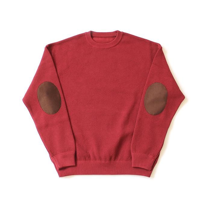 145455618 crepuscule / moss stitch L/S sweat 1903-001 Red 鹿の子編みクルーネック レッド 01