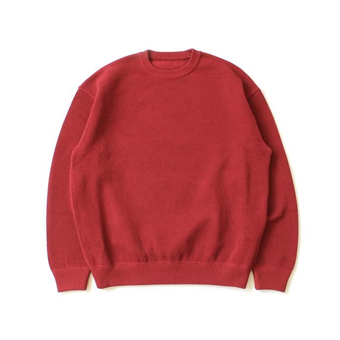 145455618 crepuscule / moss stitch L/S sweat 1903-001 Red 鹿の子編みクルーネック レッド 02