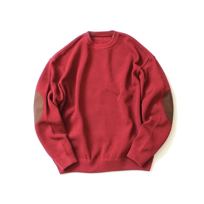 145455618 crepuscule / moss stitch L/S sweat 1903-001 Red 鹿の子編みクルーネック レッド 02