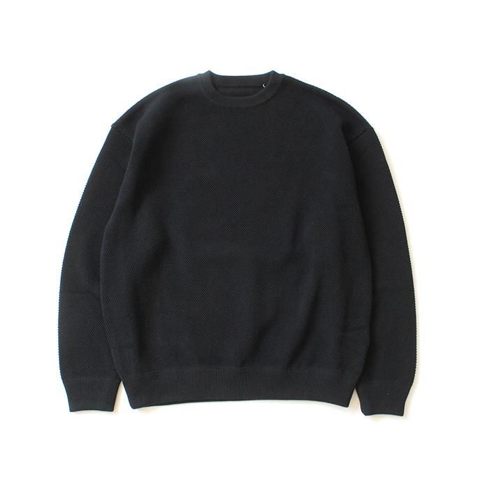 145455646 crepuscule / moss stitch L/S sweat 1903-001 Black 鹿の子編みクルーネック ブラック 02