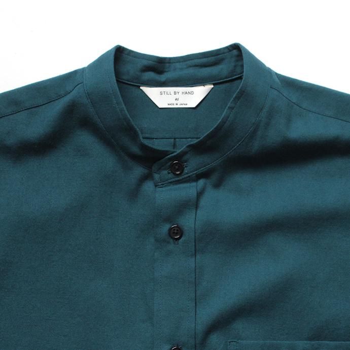 146433968 STILL BY HAND / SH0294 ウール混バンドカラーシャツ - Blue Green 02