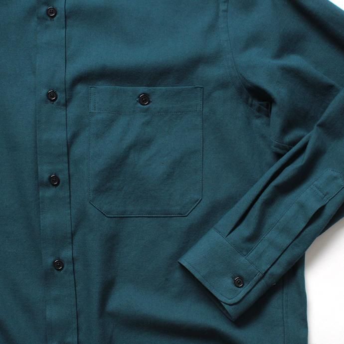 146433968 STILL BY HAND / SH0294 ウール混バンドカラーシャツ - Blue Green 02