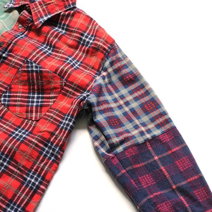 146903320 Hexico / Deformer Switching Color Ex. Printed Plaid Flannel Shirts リメイクプリントネルシャツ L - 03 02