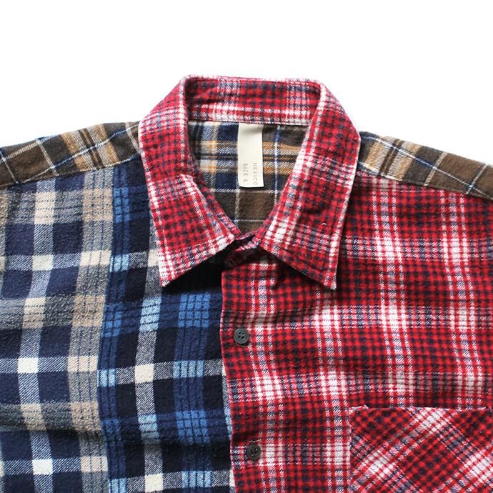 146903356 Hexico / Deformer Switching Color Ex. Printed Plaid Flannel Shirts リメイクプリントネルシャツ L - 04 02