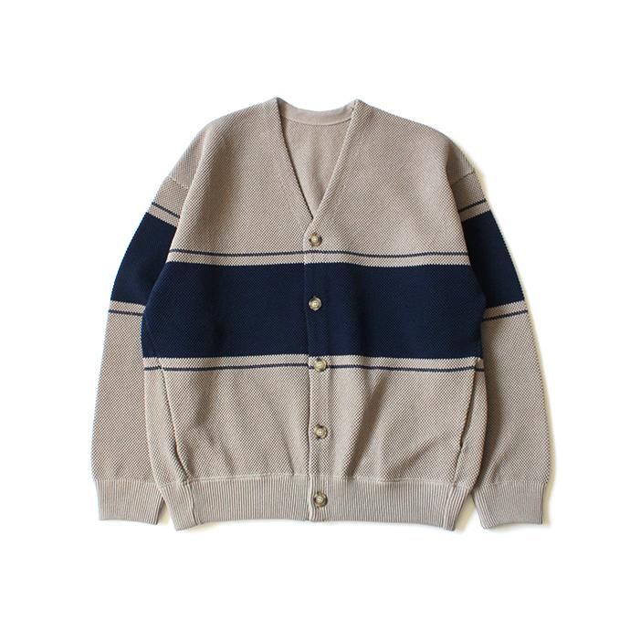 148584406 crepuscule / BD KANOKO C/D 2001-002 Gray x Navy ボーダー鹿の子編みカーディガン 01
