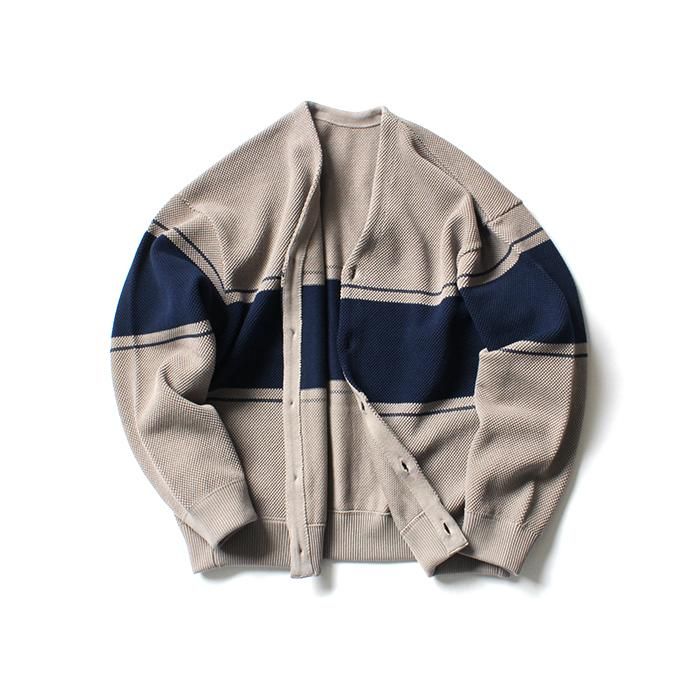 148584406 crepuscule / BD KANOKO C/D 2001-002 Gray x Navy ボーダー鹿の子編みカーディガン 02