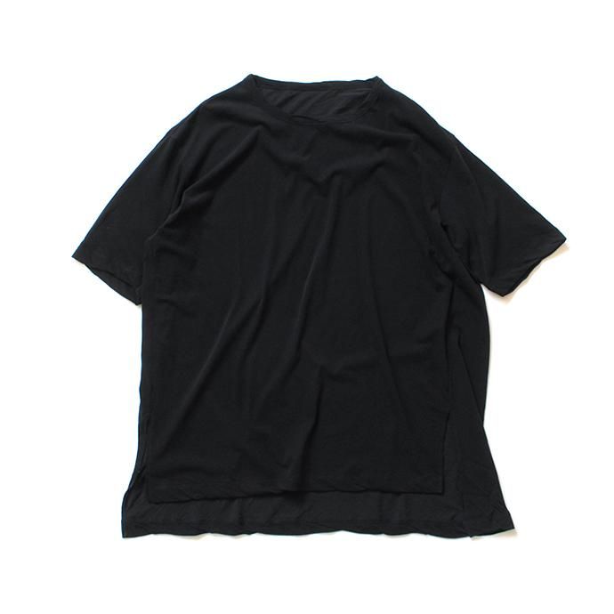 150637543 smoothday / 80/1 ユニセックス コズモラマ ハイゲージ天竺 オーバースリットTシャツ SR-T014-001 - ブラック 01