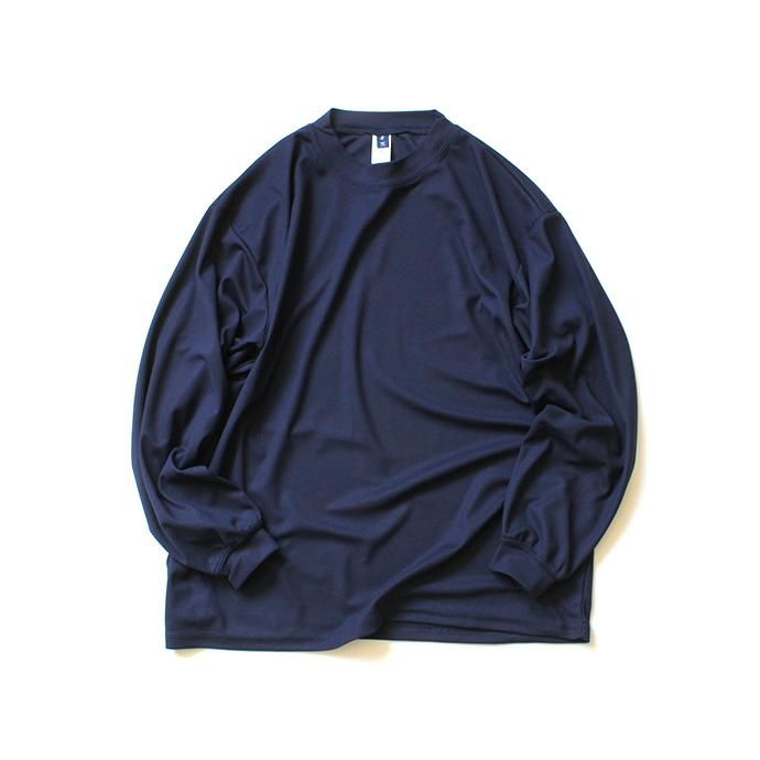 153428506 SMOKE T ONE / Dry Pique Mock Neck L/S ドライ鹿の子モックネック長袖Tシャツ - Navy 01