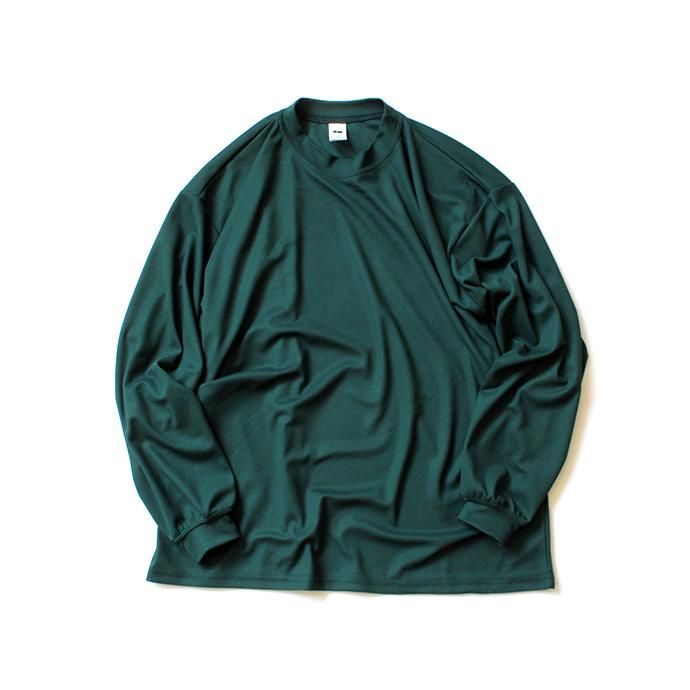 153428592 SMOKE T ONE / Dry Pique Mock Neck L/S ドライ鹿の子モックネック長袖Tシャツ - Green 01