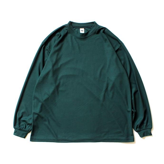 153428592 SMOKE T ONE / Dry Pique Mock Neck L/S ドライ鹿の子モックネック長袖Tシャツ - Green 02