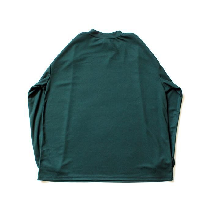 153428592 SMOKE T ONE / Dry Pique Mock Neck L/S ドライ鹿の子モックネック長袖Tシャツ - Green 02