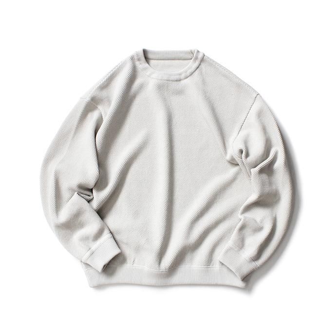 153609679 crepuscule / 2003-001 Moss stitch L/S sweat - White 鹿の子編みクルーネックプルオーバー ホワイト 01