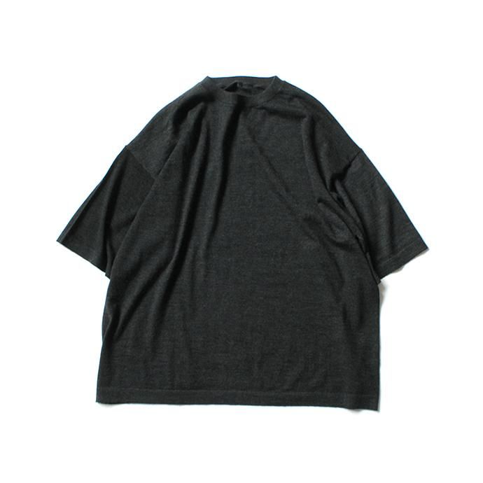 153685372 crepuscule / 2003-008 Cashmere t-sh - C.Gray カシミアニットTシャツ チャコールグレー 01