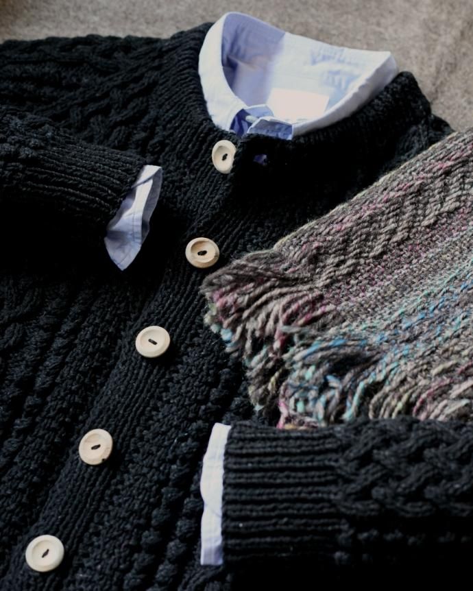 INVERALLAN INVERALLAN / 4A Golfer Cardigan - Black Denim インバーアラン インディゴクルーネックカーディガン ブラックデニム 02