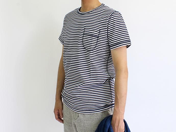 73396869 TAURUS / Flat Seamed Pocket Tee ボーダーポケットTシャツ - Navy Stripe 02