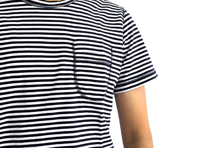 73396869 TAURUS / Flat Seamed Pocket Tee ボーダーポケットTシャツ - Navy Stripe 02