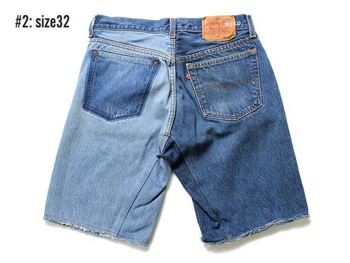 91660053 Hexico / Deformer Shorts - Left to Right 2-Tone Ex. U.S. Made 501 リメイクデニムショーツ - Blue Denim 02