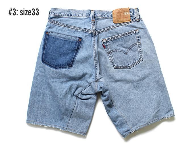 91660053 Hexico / Deformer Shorts - Left to Right 2-Tone Ex. U.S. Made 501 リメイクデニムショーツ - Blue Denim 02