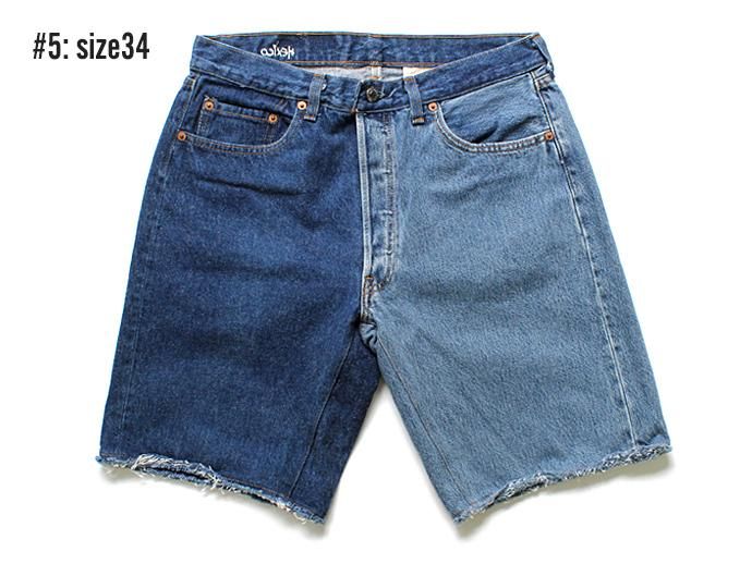 91660053 Hexico / Deformer Shorts - Left to Right 2-Tone Ex. U.S. Made 501 リメイクデニムショーツ - Blue Denim 02
