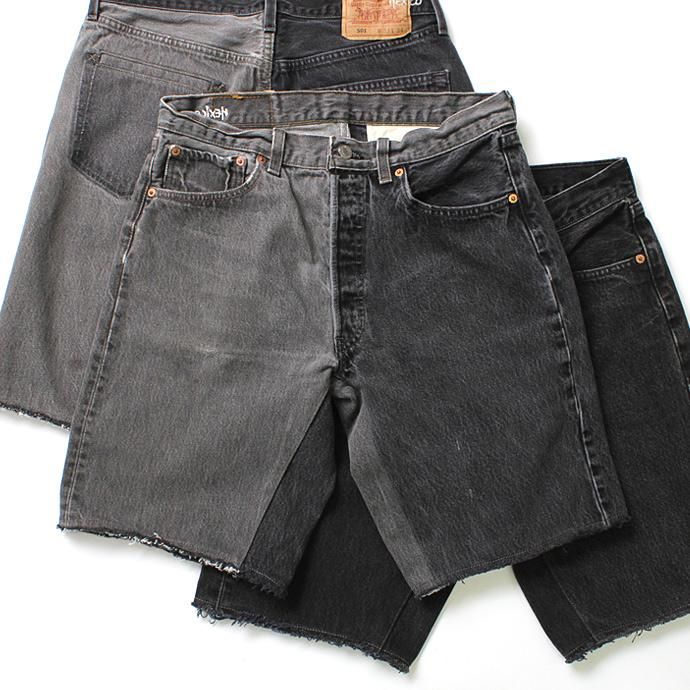 Hexico Deformer Shorts - Left to Right 2-Tone Ex. U.S. Made 501 リメイクデニムショーツ - Black Denim 01