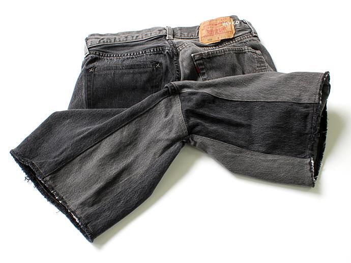 Hexico Deformer Shorts - Left to Right 2-Tone Ex. U.S. Made 501 リメイクデニムショーツ - Black Denim 02