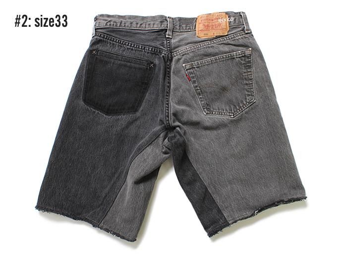 Hexico Deformer Shorts - Left to Right 2-Tone Ex. U.S. Made 501 リメイクデニムショーツ - Black Denim 02