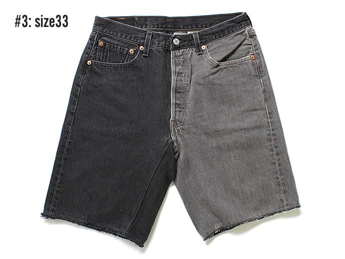 Hexico Deformer Shorts - Left to Right 2-Tone Ex. U.S. Made 501 リメイクデニムショーツ - Black Denim 02