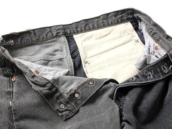 Hexico Deformer Shorts - Left to Right 2-Tone Ex. U.S. Made 501 リメイクデニムショーツ - Black Denim 02