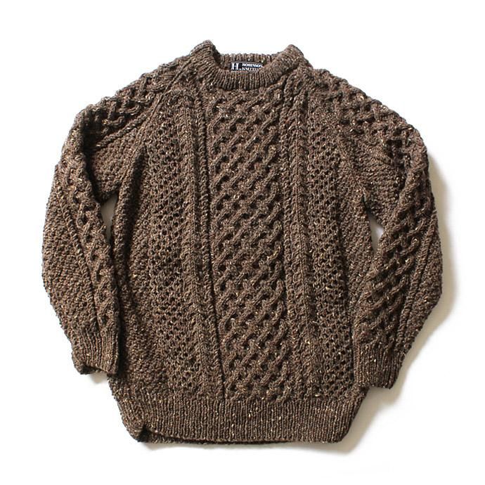 H. ROBINSON KNITTING H. ROBINSON KNITTING / Hand Knitted Cable P/O ハンドニットケーブル編みプルオーバー - Brown Ale 01