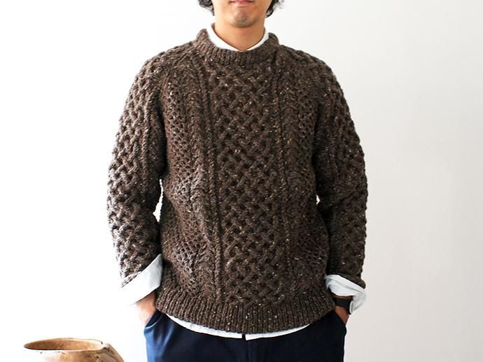 H. ROBINSON KNITTING H. ROBINSON KNITTING / Hand Knitted Cable P/O ハンドニットケーブル編みプルオーバー - Brown Ale 02
