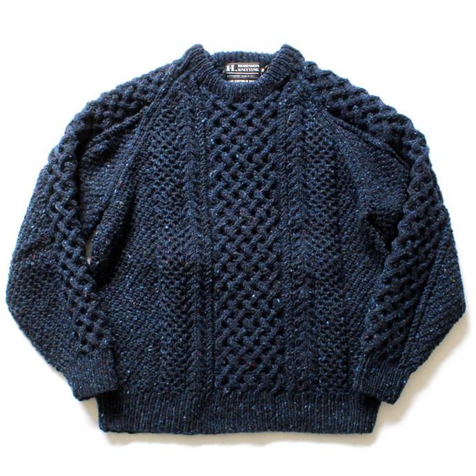 H. ROBINSON KNITTING H. ROBINSON KNITTING / Hand Knitted Cable P/O ハンドニットケーブル編みプルオーバー - Royal Navy 01
