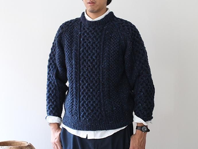 H. ROBINSON KNITTING H. ROBINSON KNITTING / Hand Knitted Cable P/O ハンドニットケーブル編みプルオーバー - Royal Navy 02