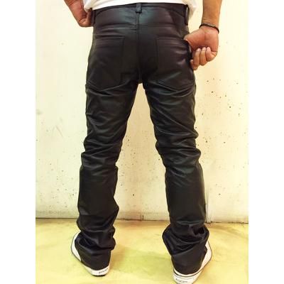送料無料 バッファローレザー ブーツカット レザーパンツ