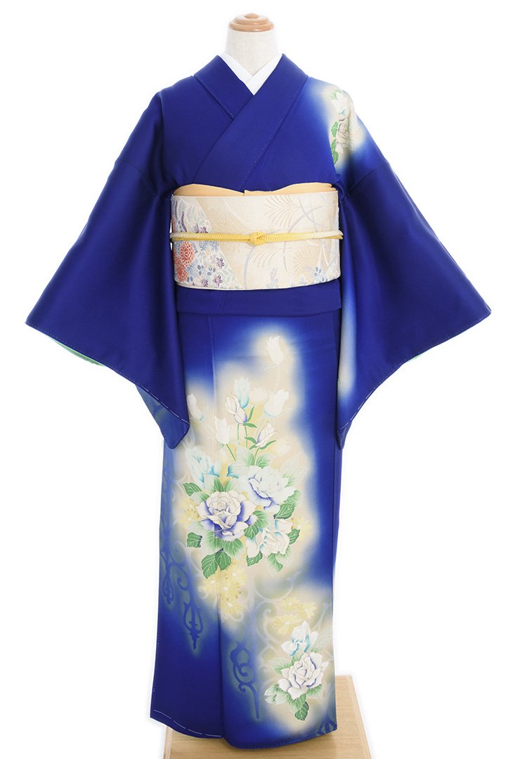 春のコレクション 総絞り 藍染 花模様の付け下げ 着物 112w - 浴衣/水着