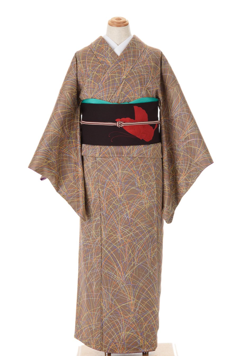 k-1484 上質 色無地 茶系 正絹 広衿 袷 着物