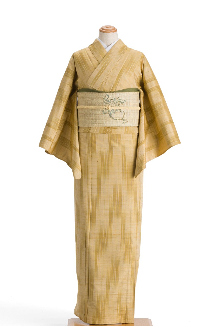 単衣 紬 淡黄色に絣縞 - からん::アンティーク着物・リサイクル着物の通販サイト