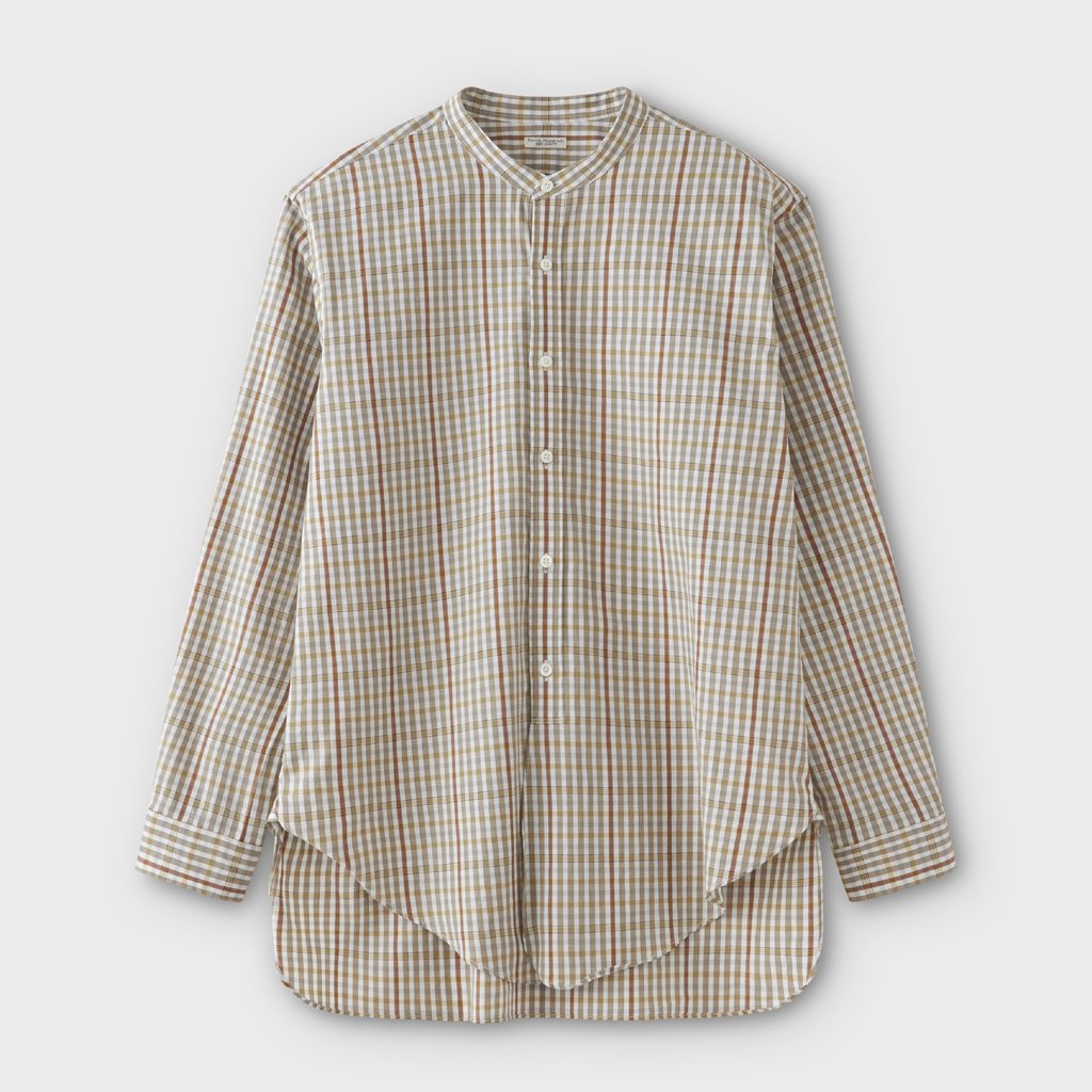 PHIGVEL MAKERS & Co.｜BAND COLLAR CHECK LONG SHIRT #BEIGE/YELLOW [PMAL-LS07]