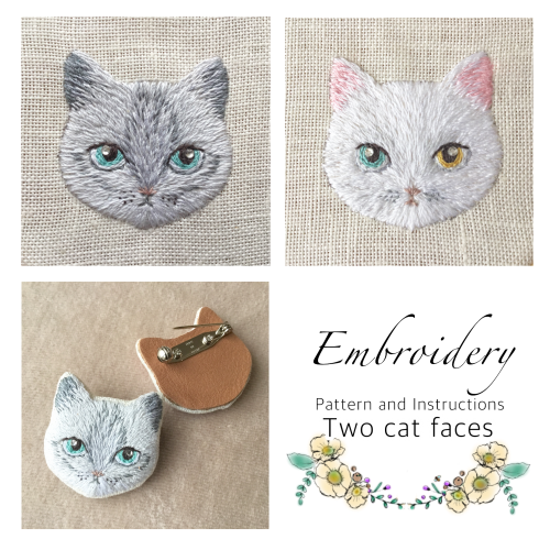 刺繍キット 2種類作れる キャットフェイスブローチ 手芸用品 パターンの通販 Cherin Cherin