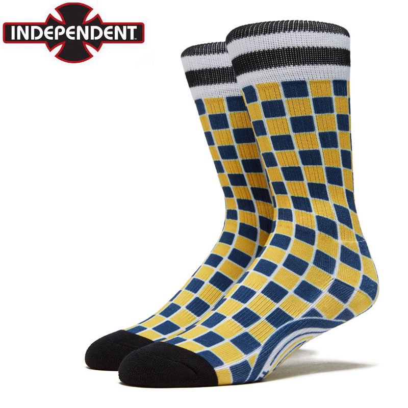 インディペンデント Independent キッズ ソックス Youth Tiled Crew Socks イエロー ネイビー 23 5cm No47