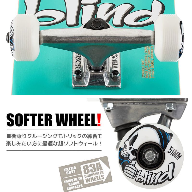 BLIND キッズ スケボー コンプリート CHECKERED REAPER TEAL SFT WHL COMPLETE 83A 7.375インチ  NO80