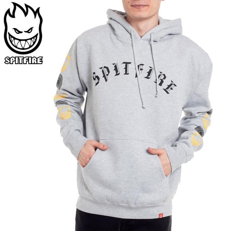 スピットファイアー SPITFIRE スケボー パーカー OLD E COMBO SLEEVE PULLOVER HOODIE グレーヘザー NO40