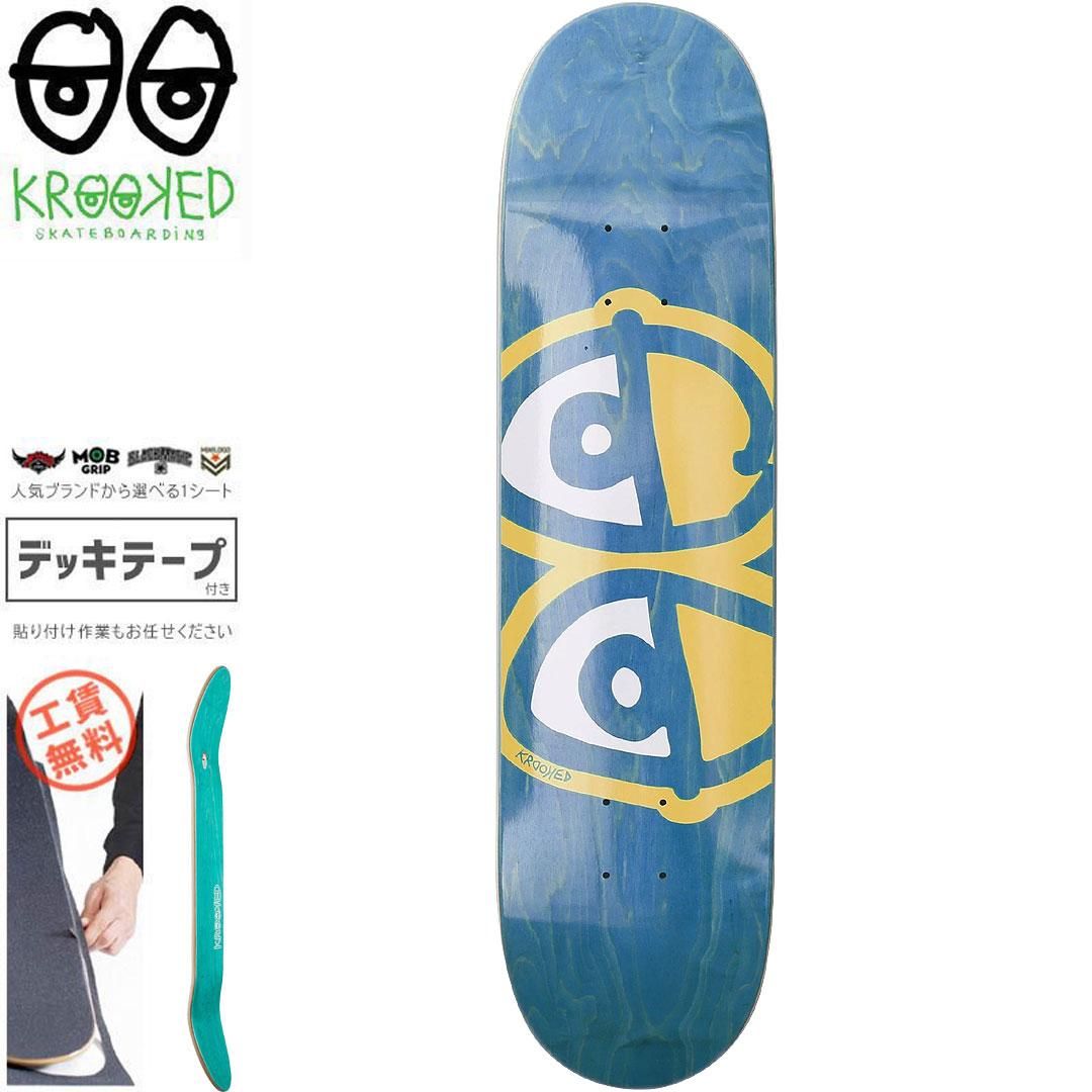 クルックド KROOKED スケートボード デッキ TEAM EYES YELLOW STAIN DECK 8.06インチ ティール NO178