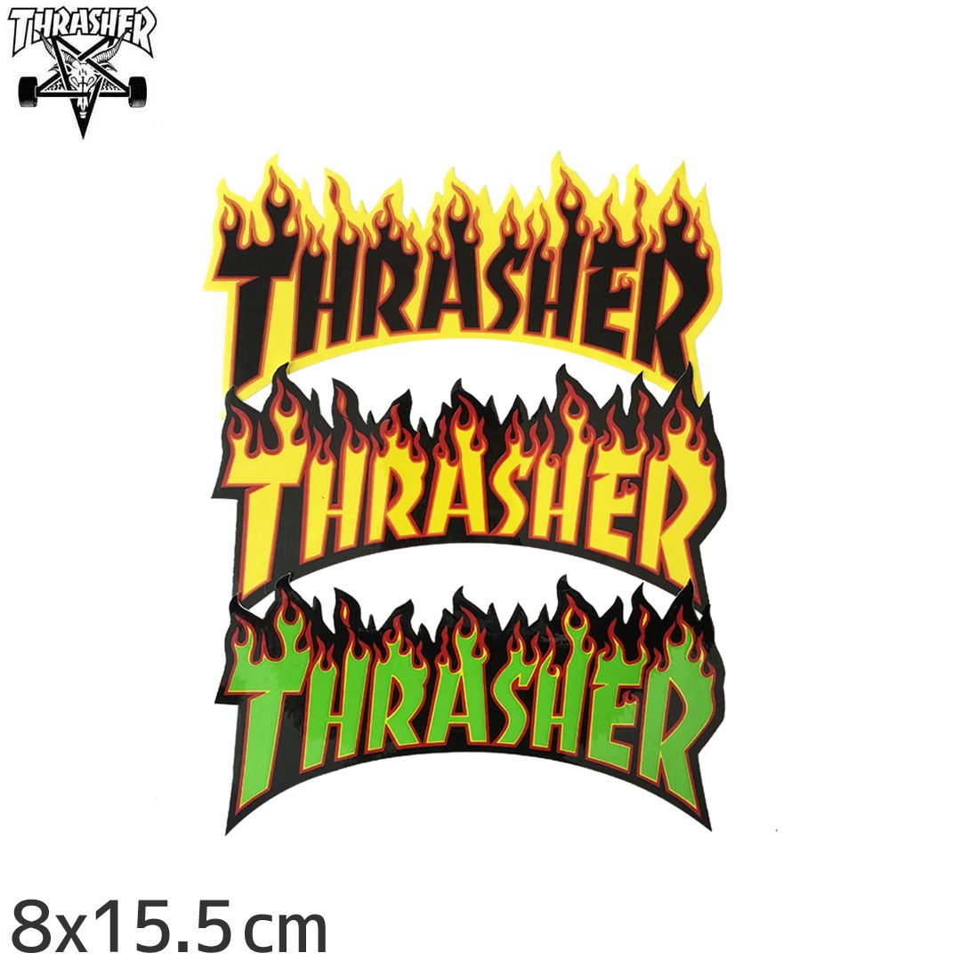 スラッシャー Thrasher スケボー ステッカー Flame Logo 3色 8 0cm X 15 5cm No12