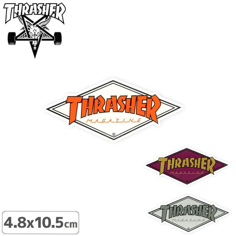 スラッシャー THRASHER スケボー ステッカー Diamond Logo 3色 10.5cm x 5cm NO46
