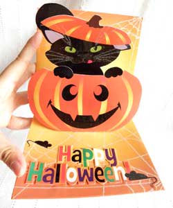ハロウィンポップアップカード Pumpkin Cat 猫雑貨 猫グッズ専門通販 猫的生活百貨店 けいと屋ニコル