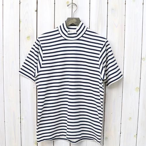 『MOCK NECK TEE S/S HORIZONTAL STRIPE』(Navy)