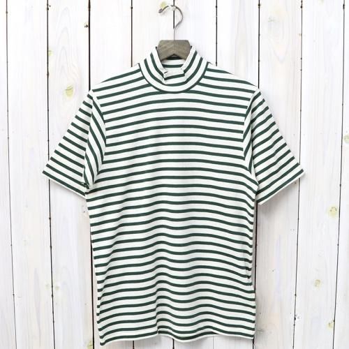 『MOCK NECK TEE S/S HORIZONTAL STRIPE』(Green)