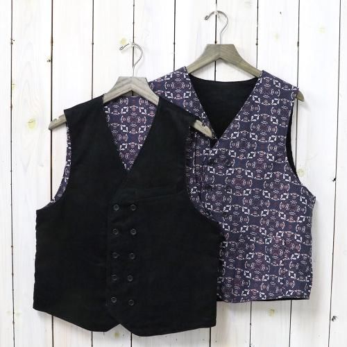 『Reversible Vest-11W Corduroy/Floral Jacquard』(Black&Navy)