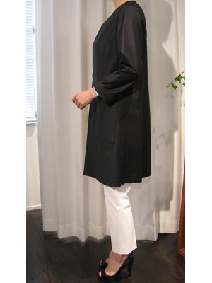 M・fil エムフィル | 定番梳毛ノーカラーロングジャケット ジャコート（ブラック） 通販 - Fine online shop