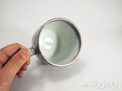 緑の(緑釉）大きめマグカップ　内側